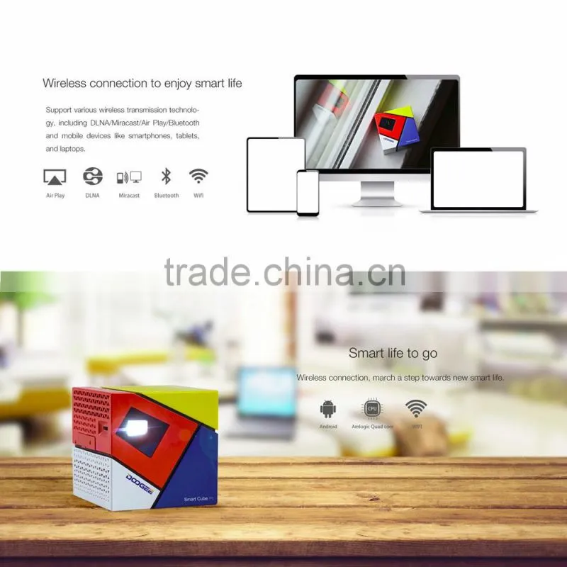 DOOGEE Cube P1 Smart Mini LED Projector Andriod4.4 Quad Core USB OTG 4800mAh Projectors for iphone IOS7.0 Android 4.2 Smartphone