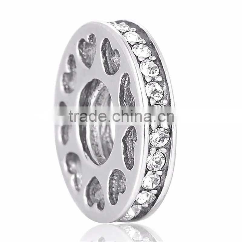 X245 Wholesale Silver Wheel Spacer Charm,925 Silver Crystal Charms Fit Bracelet