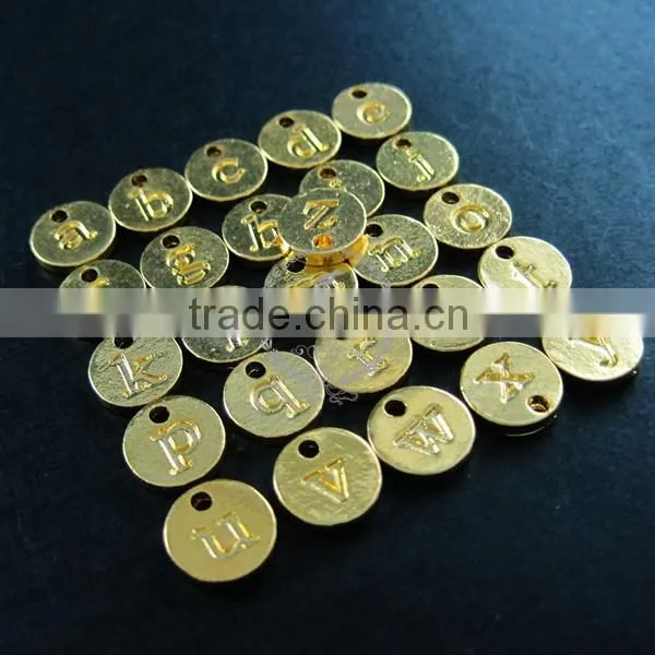 10mm gold plated alloy 26 round alphabet letter pendant charm DIY supplies 1850216