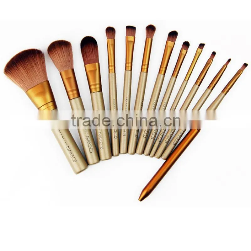 Professional naked 3 brush wooden handle cosmetic brush set