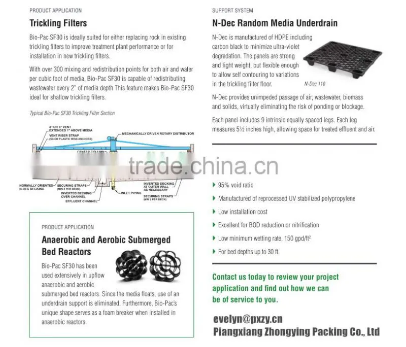 Random plastic media Bio-pac SF30 manufactured of reprocessed UV stabilized polypropylene