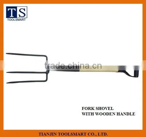 GARDEN TOOL FORK SHOVEL WITH WOODEN HANDLE
