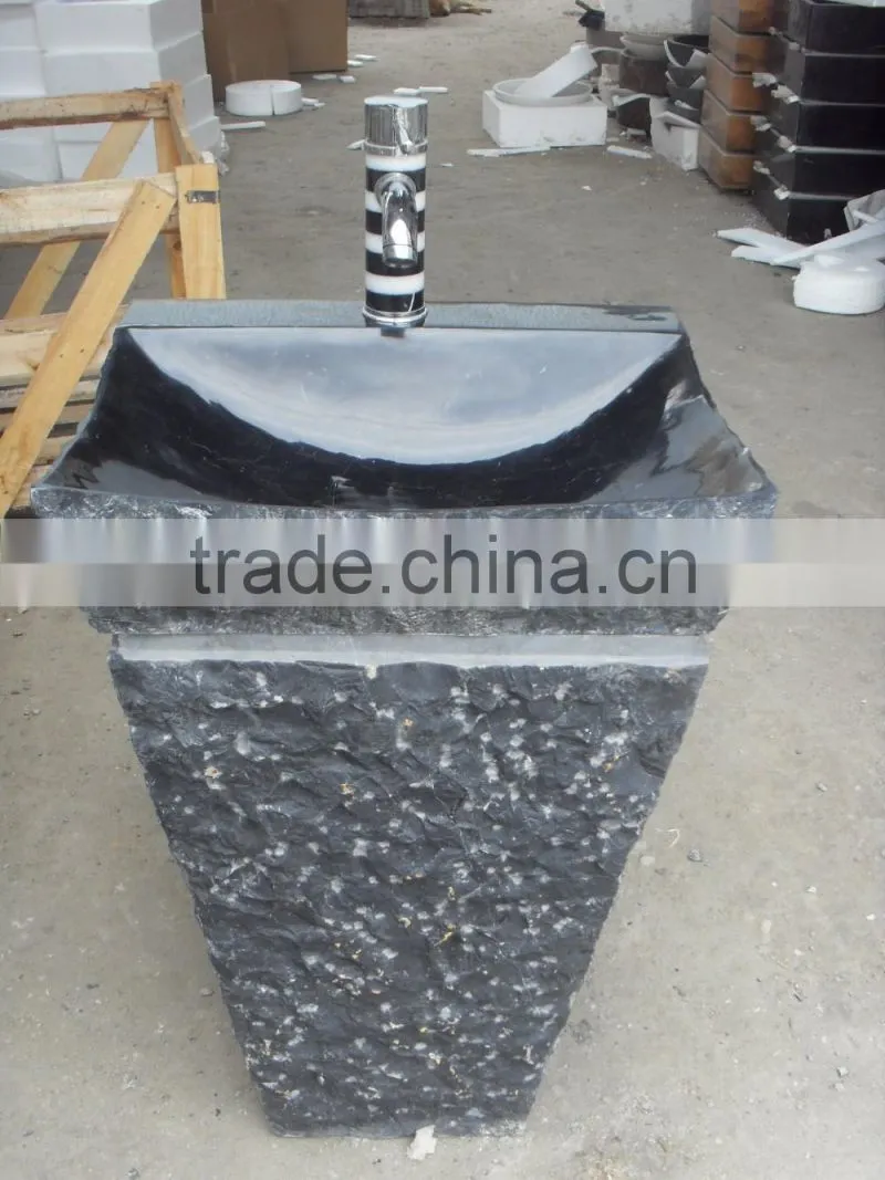 Nero marquina marble pedestal sink free standing sink