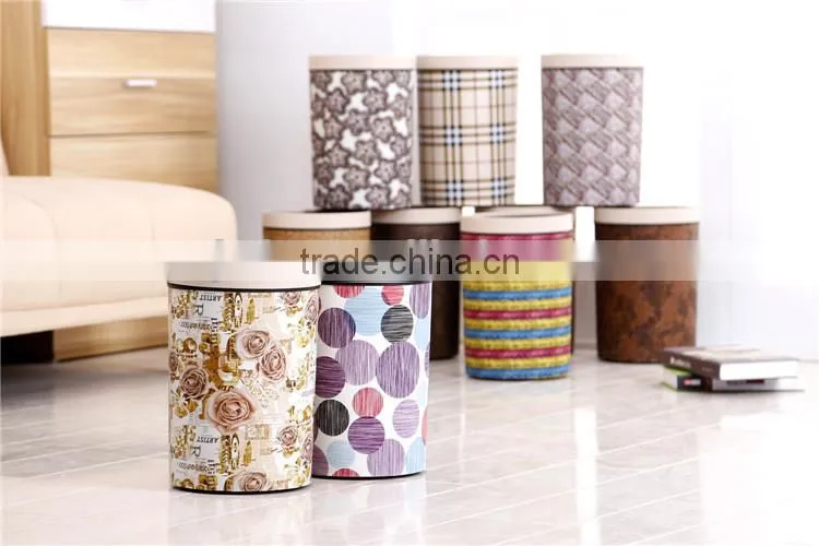 European Style Plastic Leather or Knitted Trash Can Waste Bin Container With Lid 10L