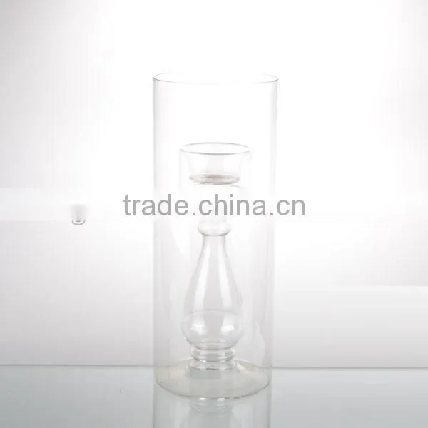 2-tier 2016newset top grade clear series tall glass straight barrel hurricane candle holder