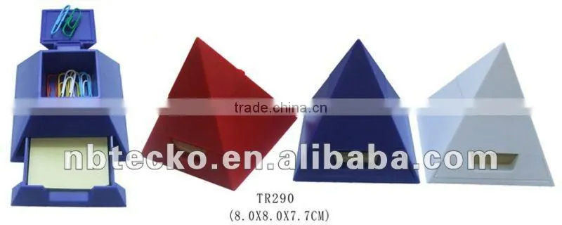 Pyramid shape plastic note dispenser with clip holder for promotion