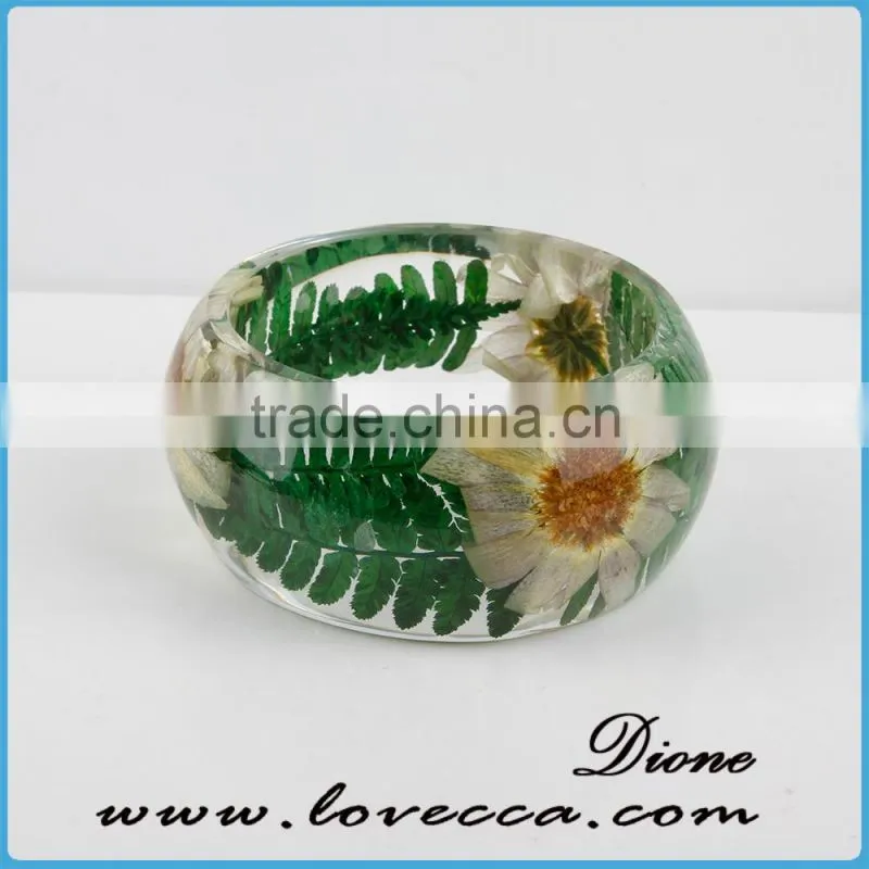 Cheap Handmade Real Flower Botanical Garden Resin Bangle Bracelet