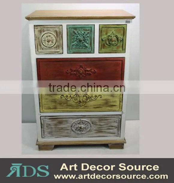 Antique wood floating wall shelf with drawers&hooks