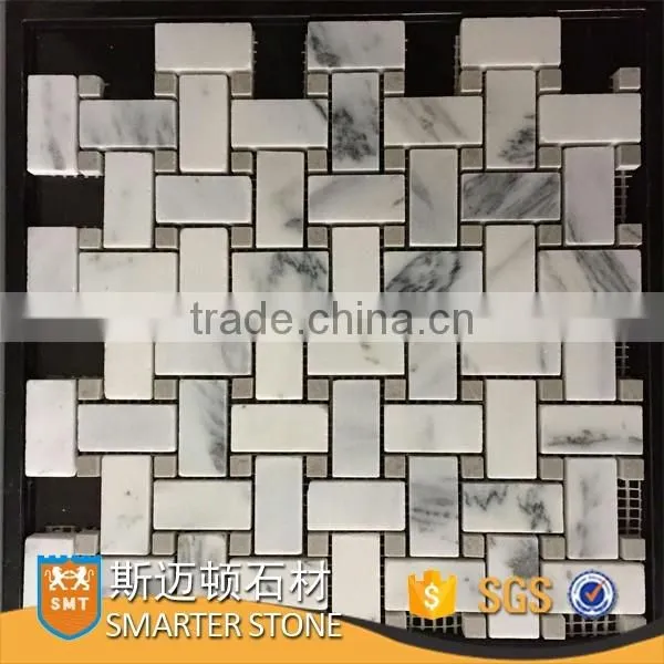Basketweave ink white stone tile orient white mosaic for floor