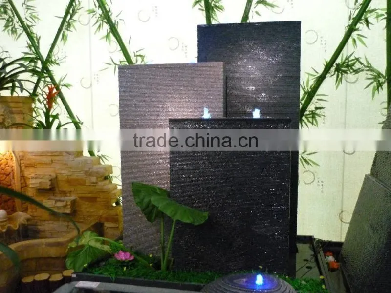 large water wall solid granite water fountain with led lights