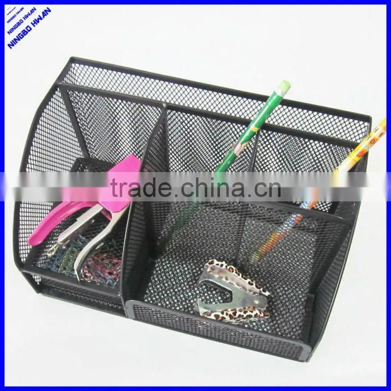 High quality 6 divided compartment black metal wire mesh stationery holder