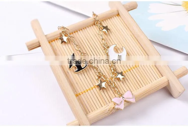 cat bowknot star moon gold charms bracelet gold chain bracelet