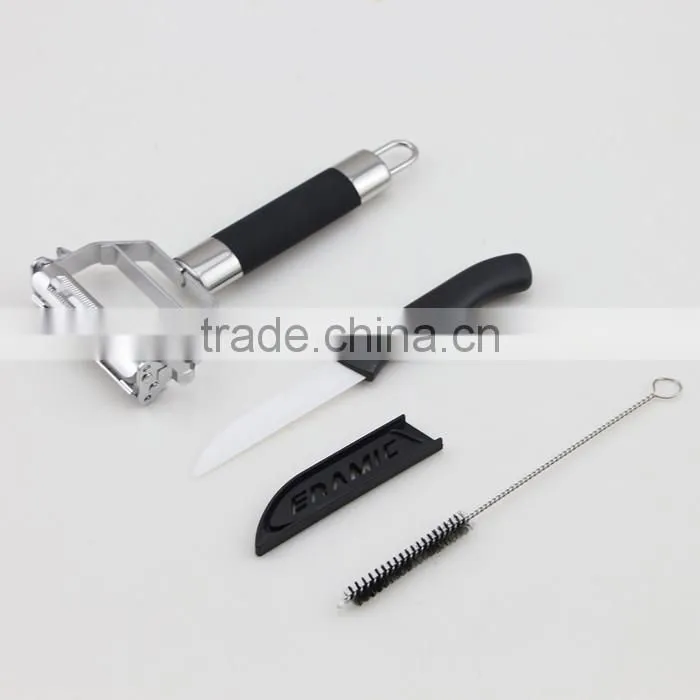 4 in 1 Stainless Steel Julienne Peeler Ceramic Kife Set with Cleaning Brush