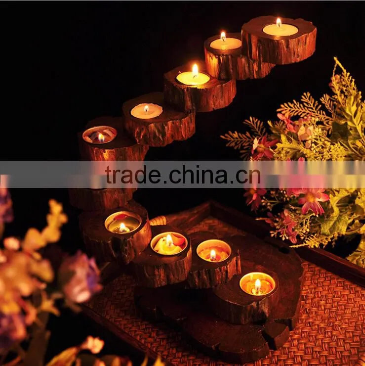 Nature teak wood rotary candle holder with free nice candles handmade crafts high quality wood candlestick