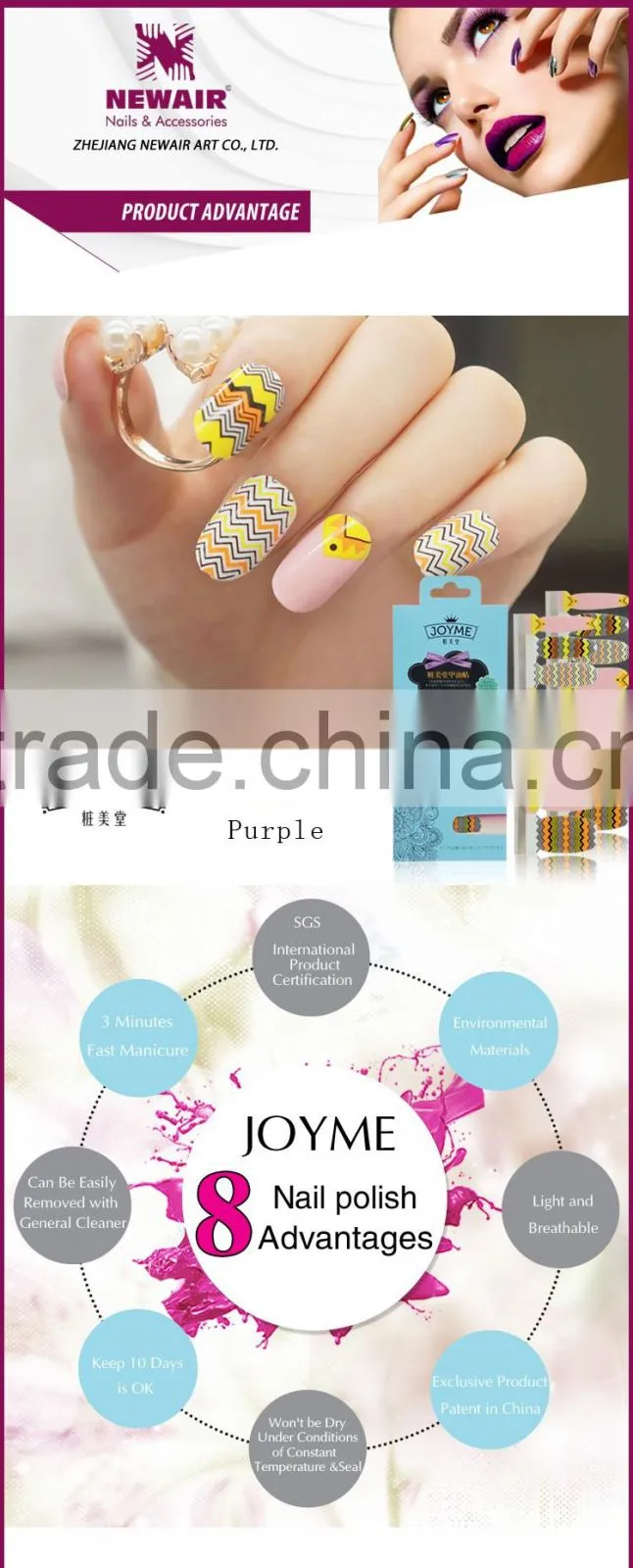 100% Real nail polish strips,nail polish sticker,nail patch