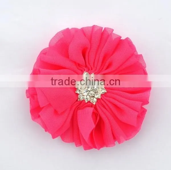 handmade chiffon flower with rhinestone for kids hair accessories