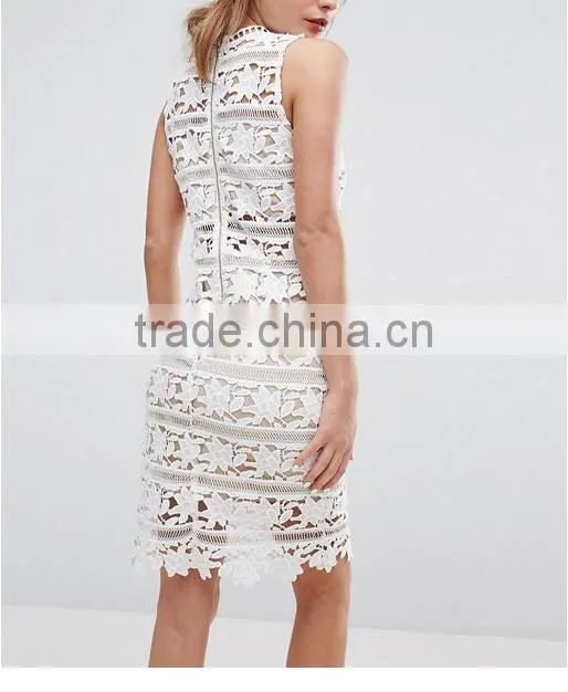 China fashion clothing/Embroidered Lace Hanky Hem Dress