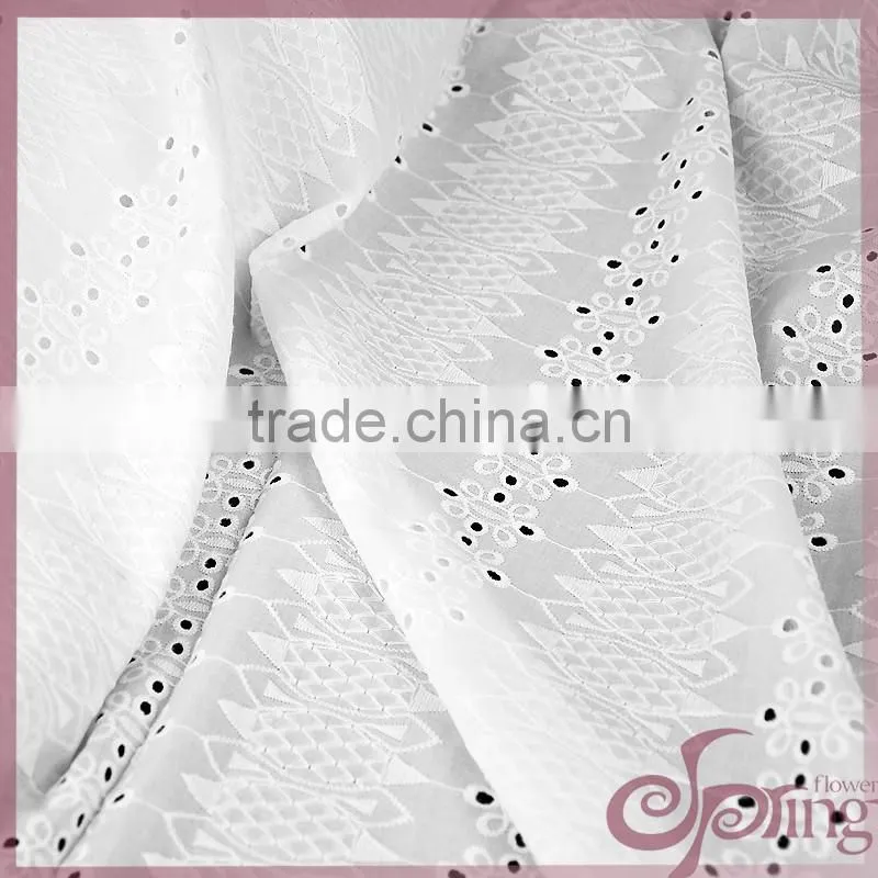 Elegant white cut work cotton lace fabric,cotton embroidery fabric for dress