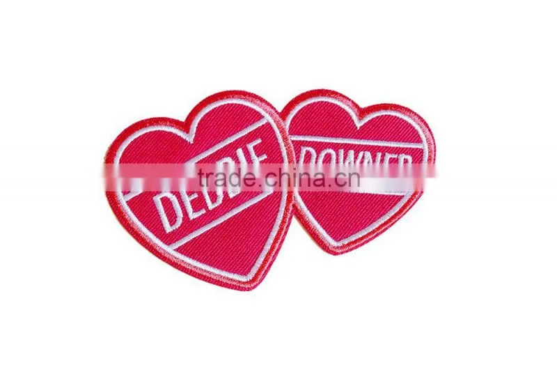 Custom heart embroidered patch for clothes embroidery patch made in china choose size/color