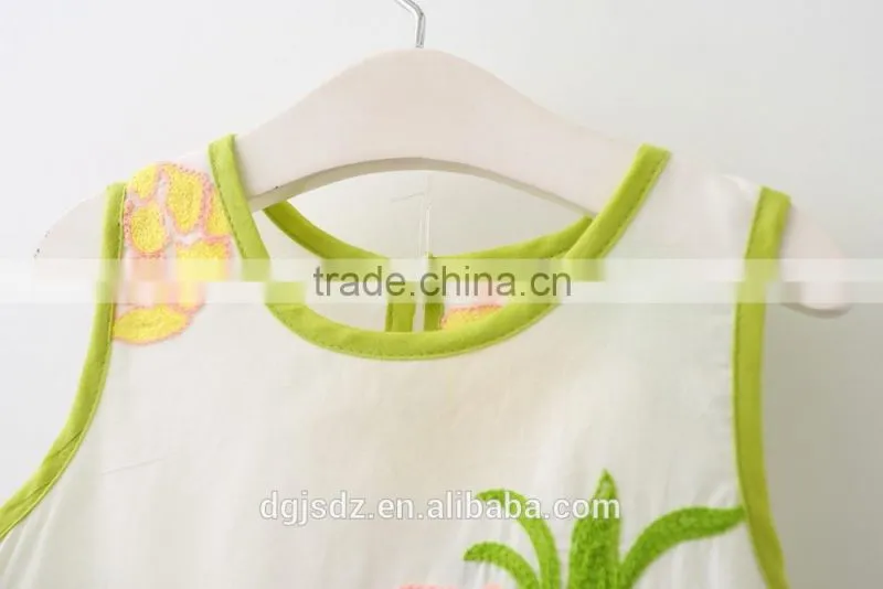 Lotus leaf pineapple embroidery sleeveless little vest shirt shorts pant set for lovely gorl wholesale