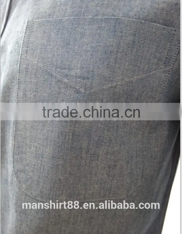 2016 100% cotton chambray fabric button down roll collar long sleeve washed denim dress shirt for men