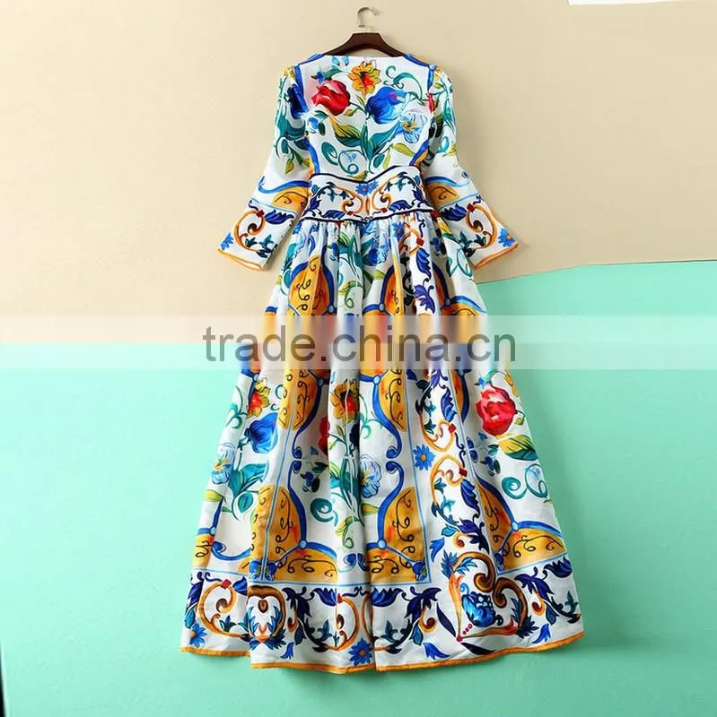 Women Long Sleeve Floral Printed Beach Maxi Dress Ladies Plus Size Party Cocktail Dresses