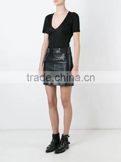 Custom Womens V Neck Blank Plain T Shirts,Pure Black Cotton V Neck T-Shirts For Women