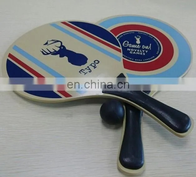 Promotional with customized logo print wooden beach racket for sports Beach racket ball game set