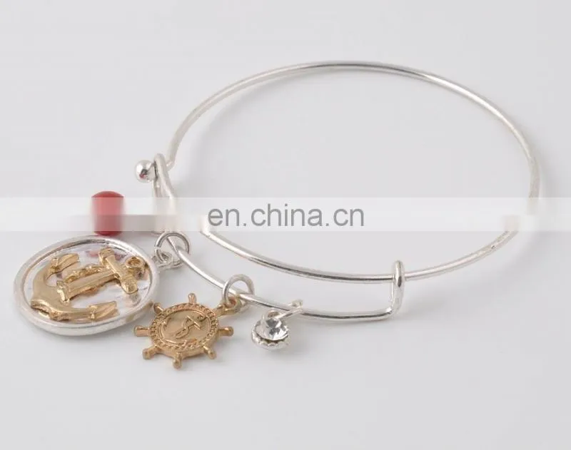 Sea Collection charms in two tones marine organism bracelet bangles