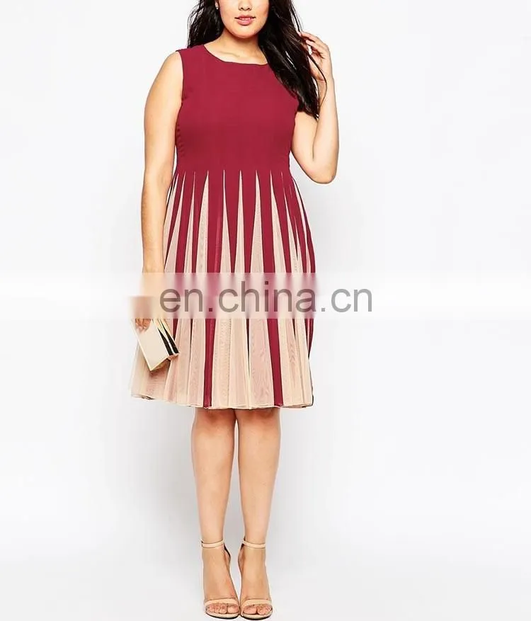 Women plus size clothing plus size dress flare mesh dresses for fat ladies