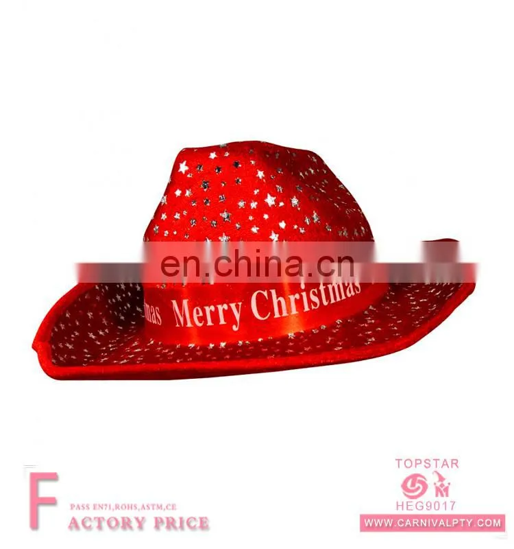 Wholesale Promotional Red Cowboy Party Designs Merry Christmas cowboy Hat for christmas