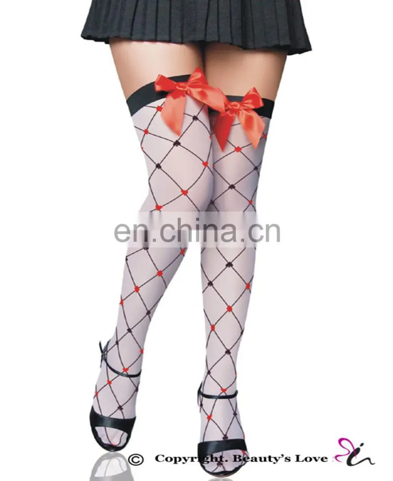 Beauty's Love Patchwork Colors Lingerie Heart Print Diamond Pattern High Sock HISHIMONOIDES FUNNY THIGH-HIGH STOCKINGS