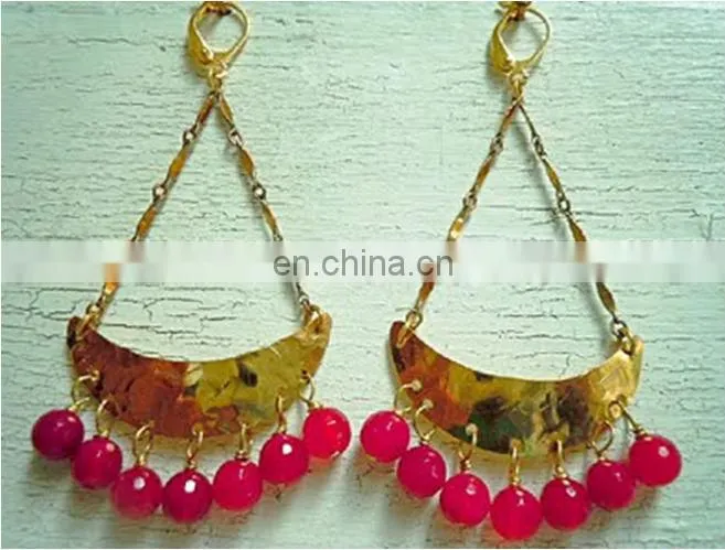Hammered Brass Earrings with Crystal Beads,High Fashion Jewellery