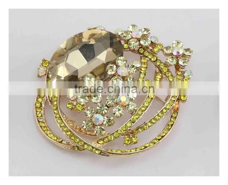 Funny fashion shiny golden brooch with stone