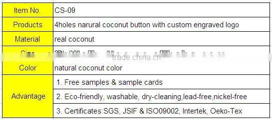 4holes narural coconut button with custom engraved logo