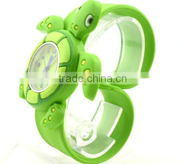 Cute tortoise slap watch with glass face quartz movt silicone strap for child
