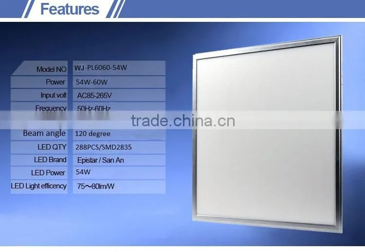 2015 hot sale ce rohs listed high quality high brightness smd 54W-60W square flat 60x60cm led ceiling panel light