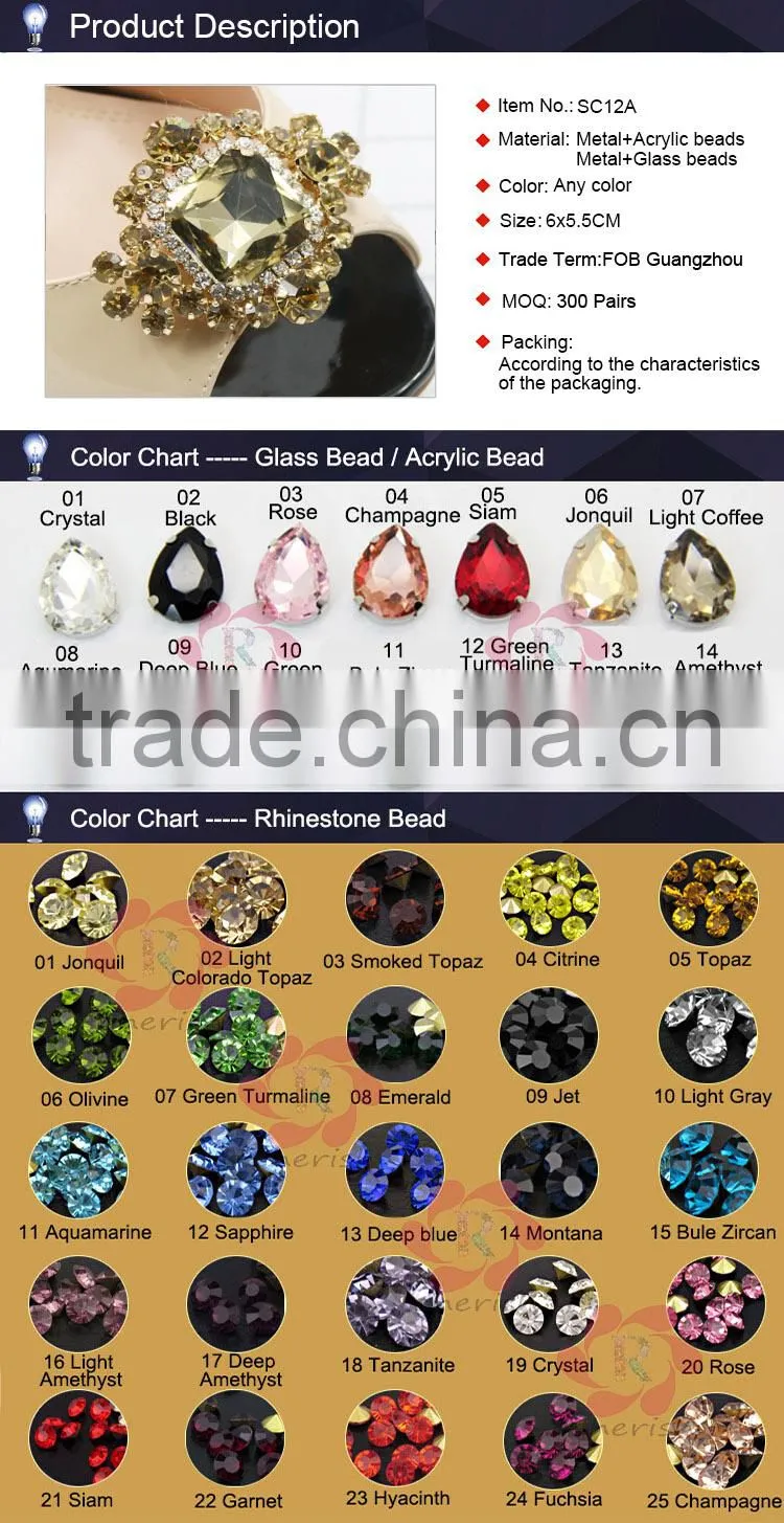 Popular crystal rhinestone shoes jewelry,diamond shape in customize