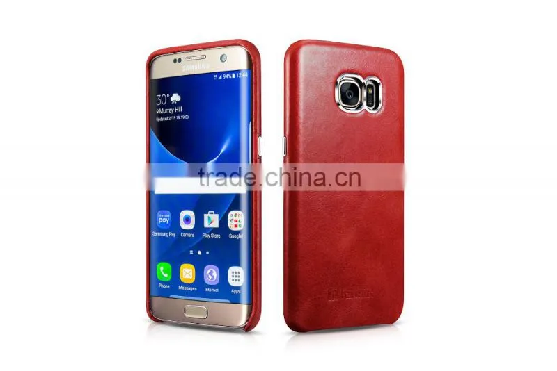 Original Icarer Vintage Series High Quality Real Leather Rubber Back Case for Samsung S7 edge MT-5682