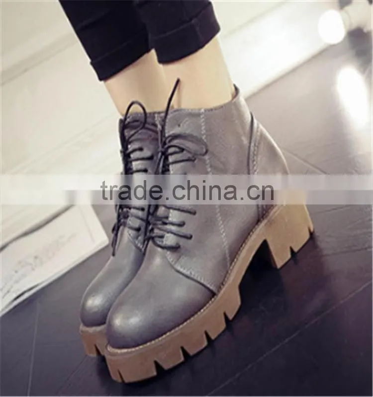 New style women platform high top lace up classy leather blue boots