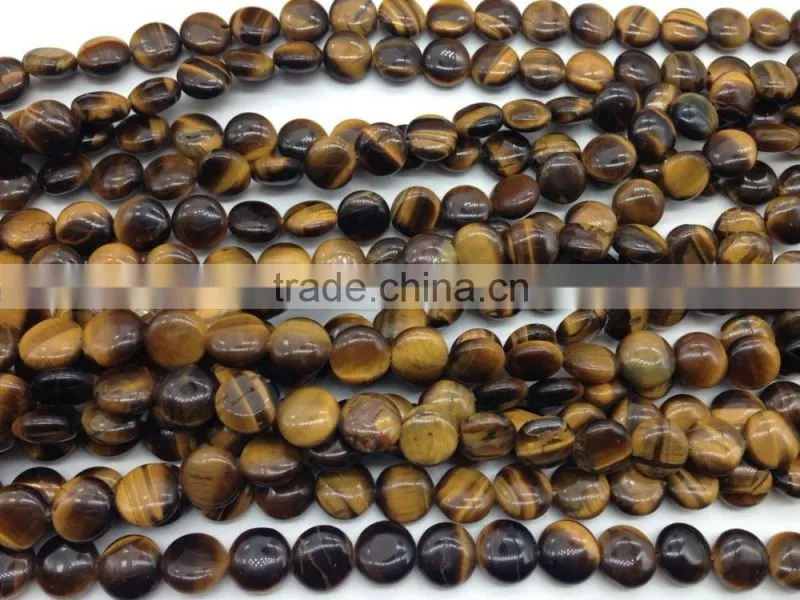 Whole Sale Price 10mm Yellow tiger eye Stone Flat Coin Beads
