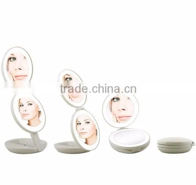 Wholesale 2 sides Magnifying Folding LED 1x & 10X Magnification Cosmetic Lighted Travel LED Light Makeup Mirror