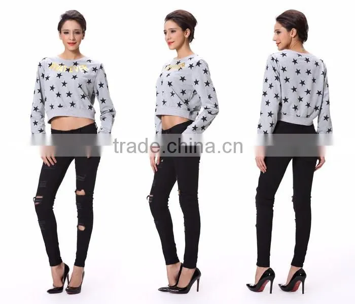 Newest Lady letter And Star printing long sleeved top for girls