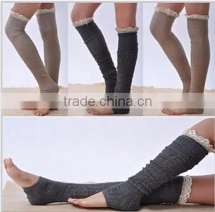 Wholesale Acrylic Crochet Knee High Boot Socks Lace Boot Socks Leg Warmers