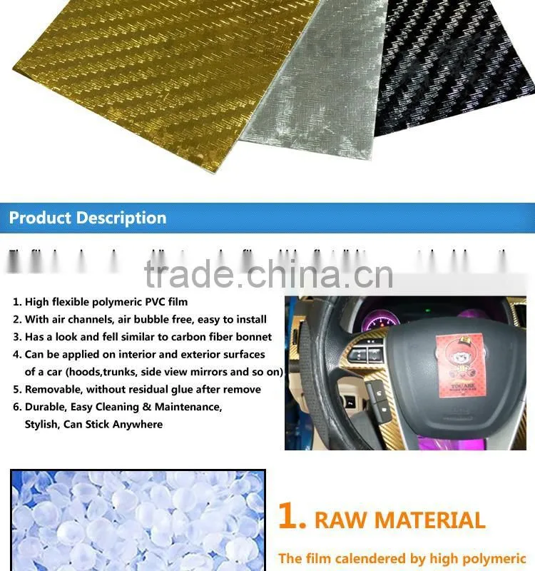 Chrome Gold 4D Carbon Fibe Vinyl Film For Car Body Decoration 1.52x30m