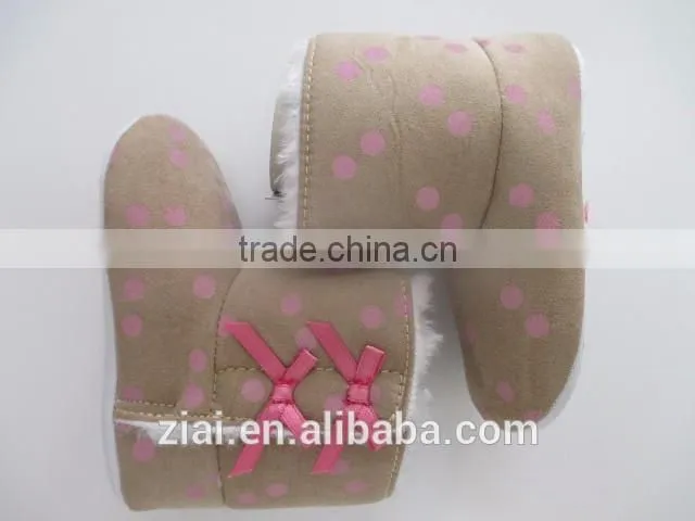 Lovely baby girl Boots cute print snow footwear suede leather baby fur winter shoes