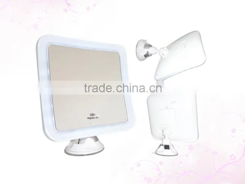 Square lighted bathroom shaving mirror