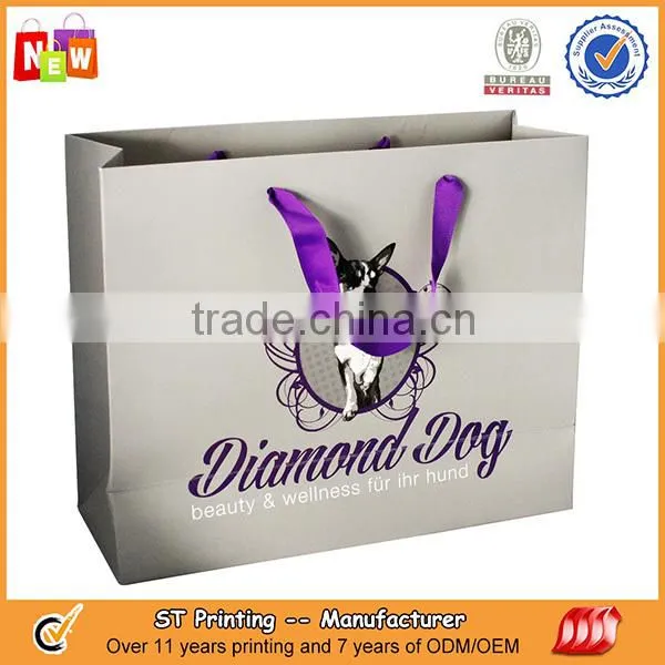 Grey color paper bag with logo print