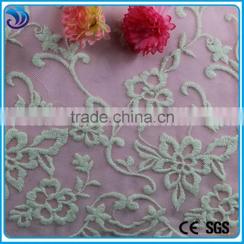 Popular nylon net lace embroidery scallop double borders fabric for lady dress