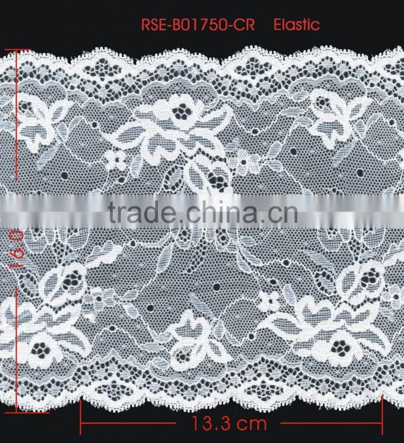 Width 16.0 Centimeter White Stretch Trimming Spandex Jacquard Elastic Lace